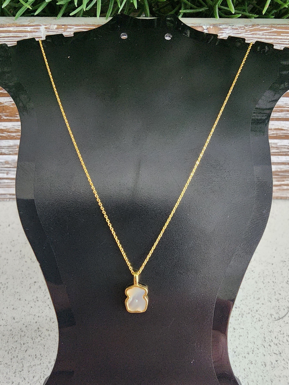 Tous Gold Tone Mother-of-Pearl Bear Pendant Necklace